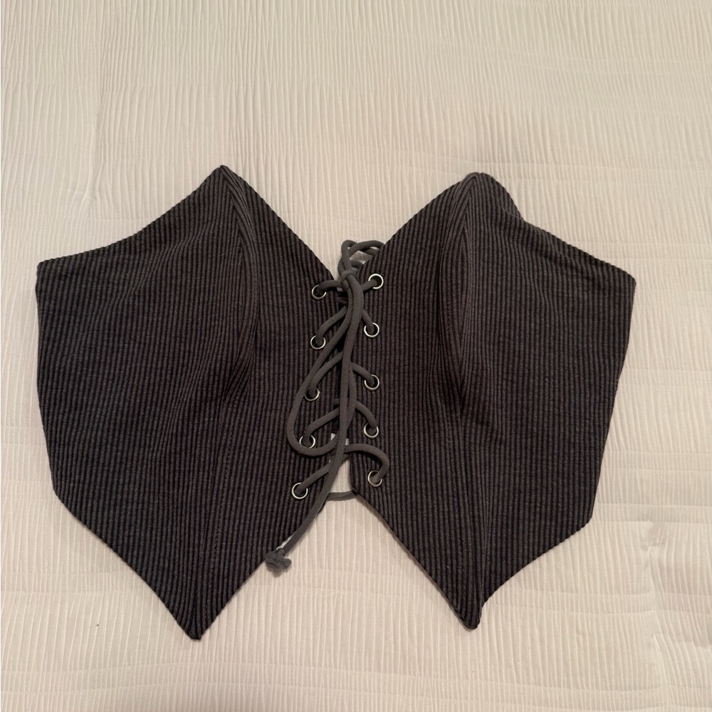 SHEIN Gray Lace-Up Crop Top